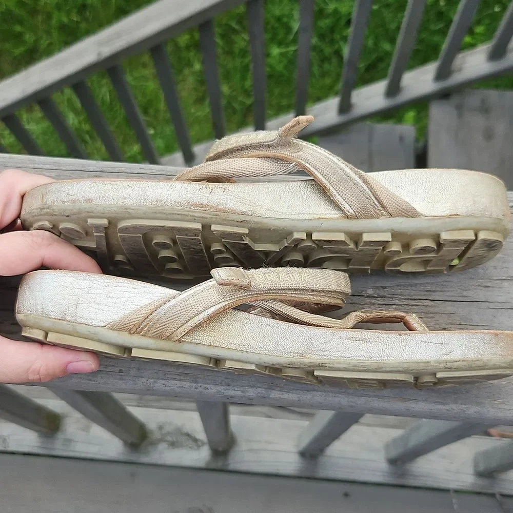 Vintage Prada Gold Thong Sandals Size 39.5 | Logo Sole - Picture 7 of 9
